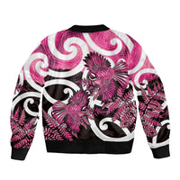 Piwakawaka New Zealand Matariki Sleeve Zip Bomber Jacket Maori New Year Silver Fern Pink Galaxy