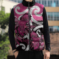 Piwakawaka New Zealand Matariki Sleeveless Puffer Jacket Maori New Year Silver Fern Pink Galaxy
