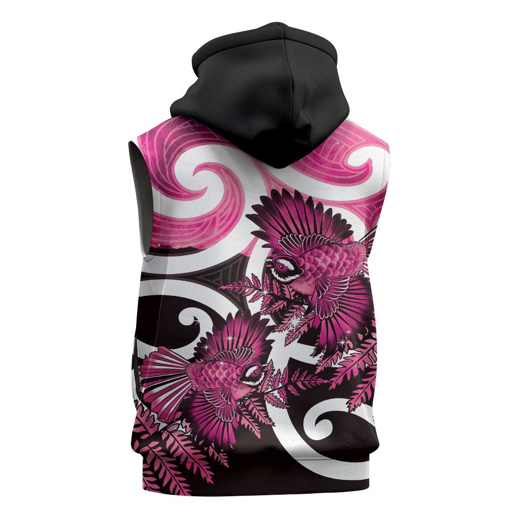 Piwakawaka New Zealand Matariki Sleeveless Zip Hoodie Maori New Year Silver Fern Pink Galaxy LT14 - Polynesian Pride