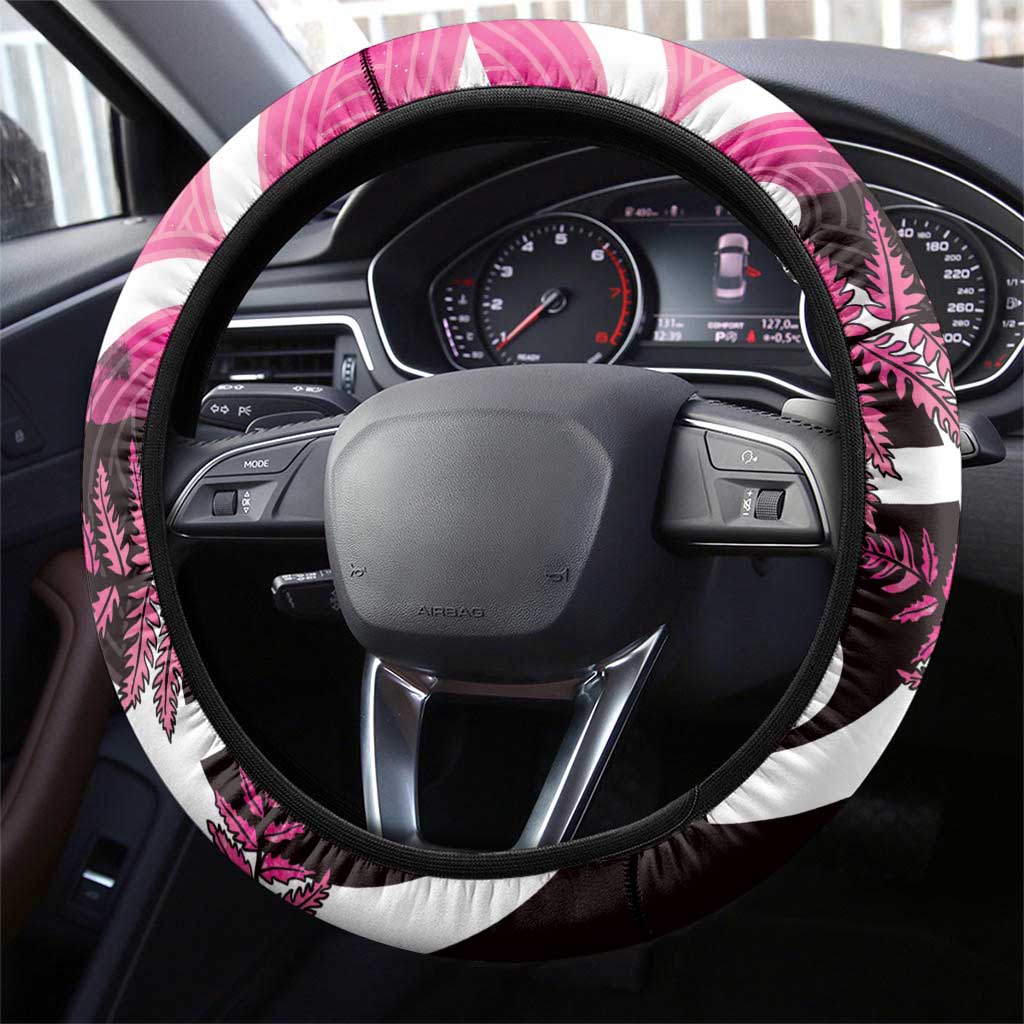 Piwakawaka New Zealand Matariki Steering Wheel Cover Maori New Year Silver Fern Pink Galaxy LT14 - Polynesian Pride