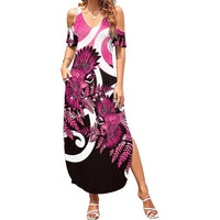 Piwakawaka New Zealand Matariki Summer Maxi Dress Maori New Year Silver Fern Pink Galaxy LT14 Women Pink - Polynesian Pride