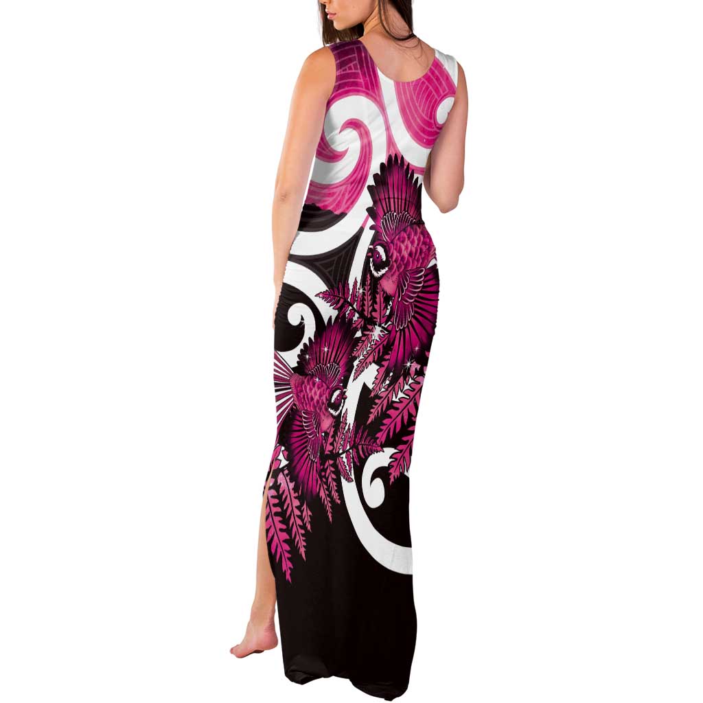 Piwakawaka New Zealand Matariki Tank Maxi Dress Maori New Year Silver Fern Pink Galaxy LT14 - Polynesian Pride