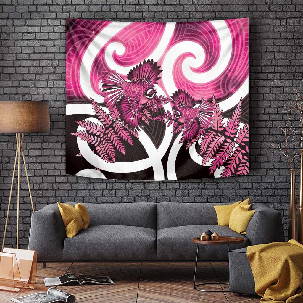 Piwakawaka New Zealand Matariki Tapestry Maori New Year Silver Fern Pink Galaxy LT14 Pink - Polynesian Pride
