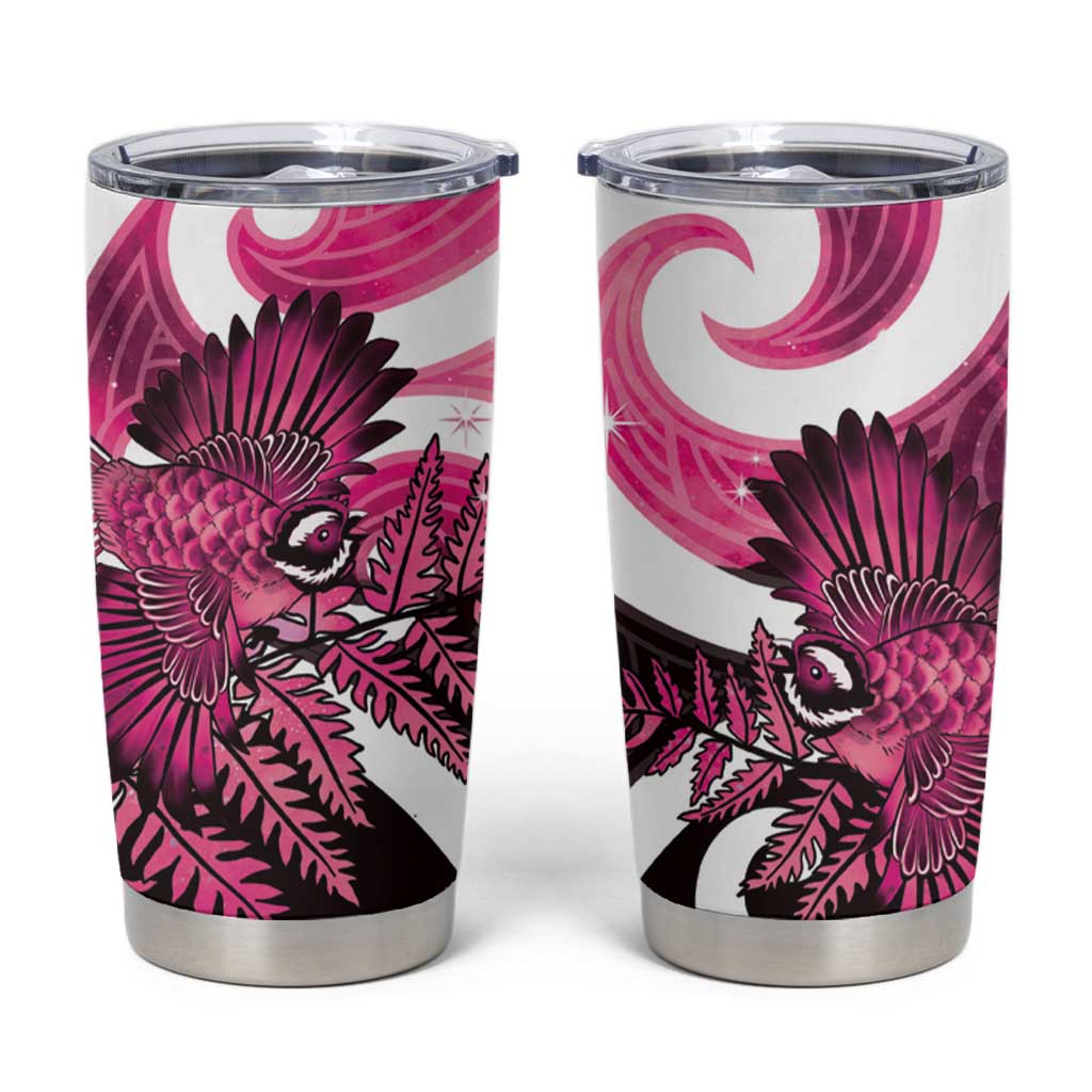 Piwakawaka New Zealand Matariki Tumbler Cup Maori New Year Silver Fern Pink Galaxy LT14 Pink - Polynesian Pride