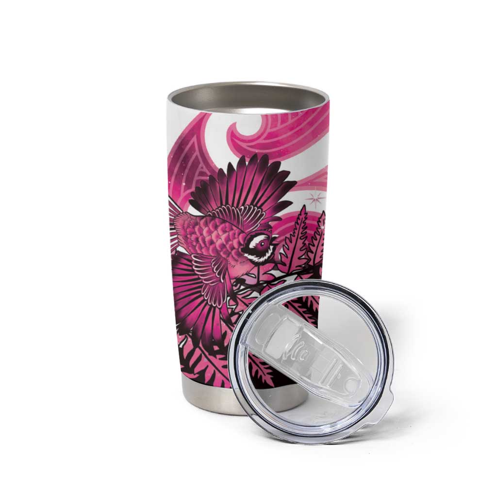 Piwakawaka New Zealand Matariki Tumbler Cup Maori New Year Silver Fern Pink Galaxy LT14 - Polynesian Pride