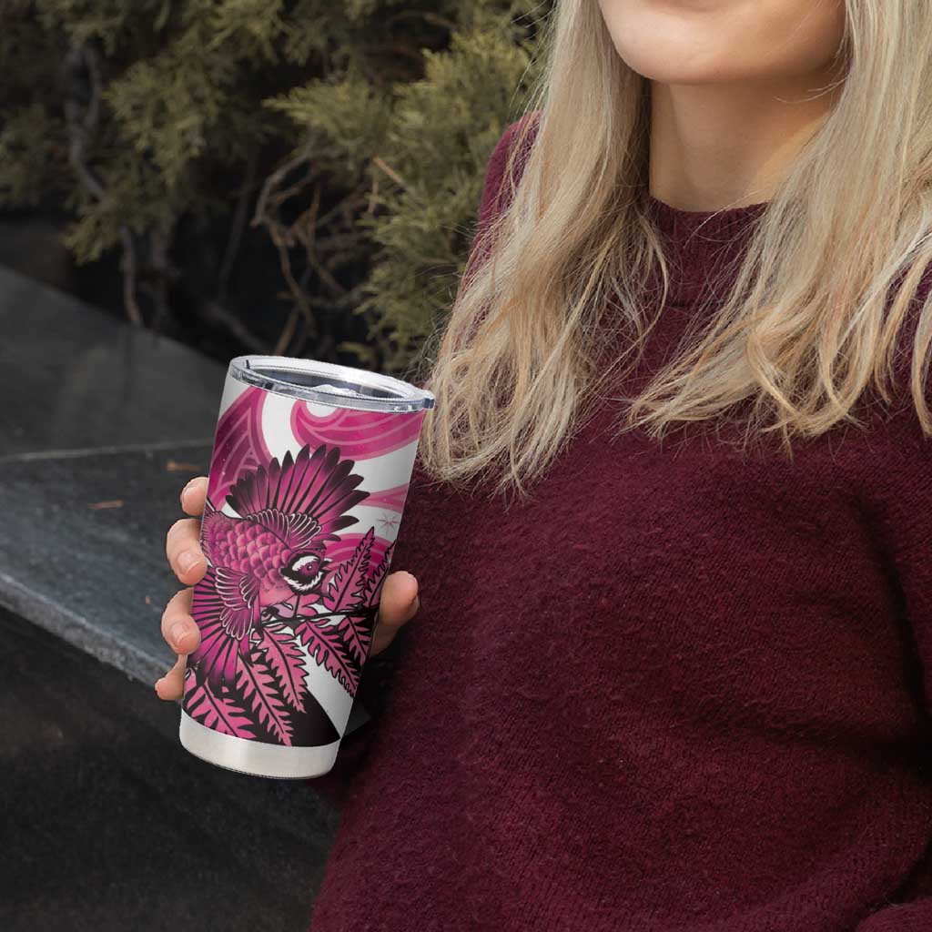 Piwakawaka New Zealand Matariki Tumbler Cup Maori New Year Silver Fern Pink Galaxy LT14 - Polynesian Pride