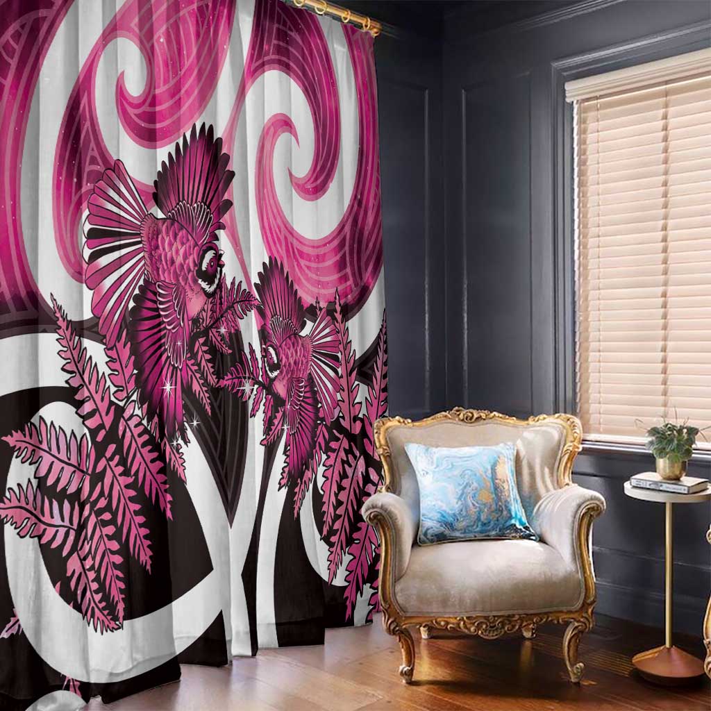 Piwakawaka New Zealand Matariki Window Curtain Maori New Year Silver Fern Pink Galaxy