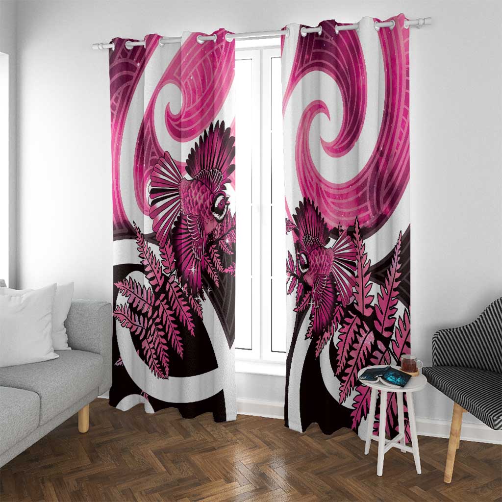 Piwakawaka New Zealand Matariki Window Curtain Maori New Year Silver Fern Pink Galaxy