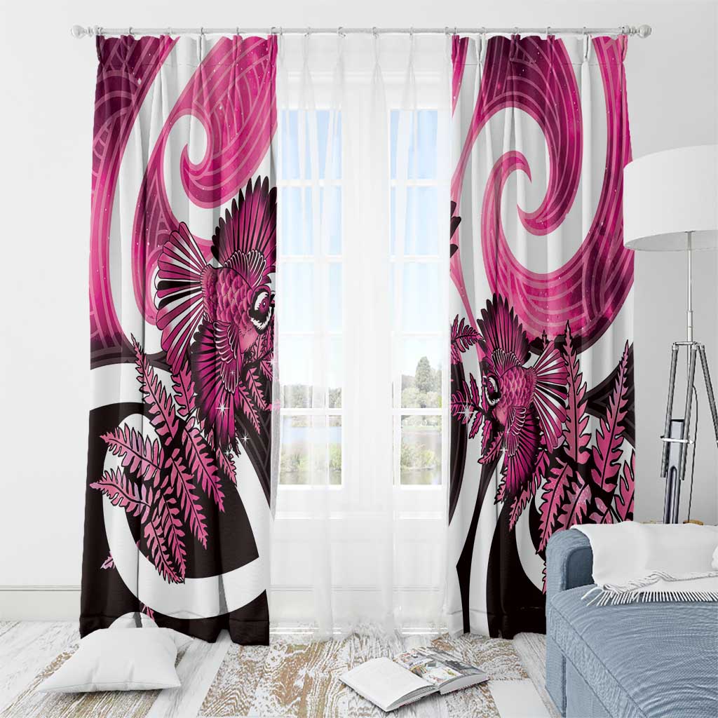 Piwakawaka New Zealand Matariki Window Curtain Maori New Year Silver Fern Pink Galaxy