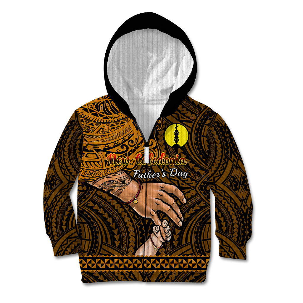 Personalised Father Day New Caledonia Kid Hoodie I Love You Dad LT14 Zip Hoodie Gold - Polynesian Pride