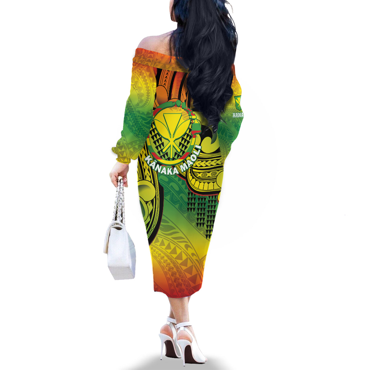 Hawaii Flag Day Family Matching Off The Shoulder Long Sleeve Dress and Hawaiian Shirt Kanaka Maoli With Kakau Polynesian Pattern LT14 - Polynesian Pride