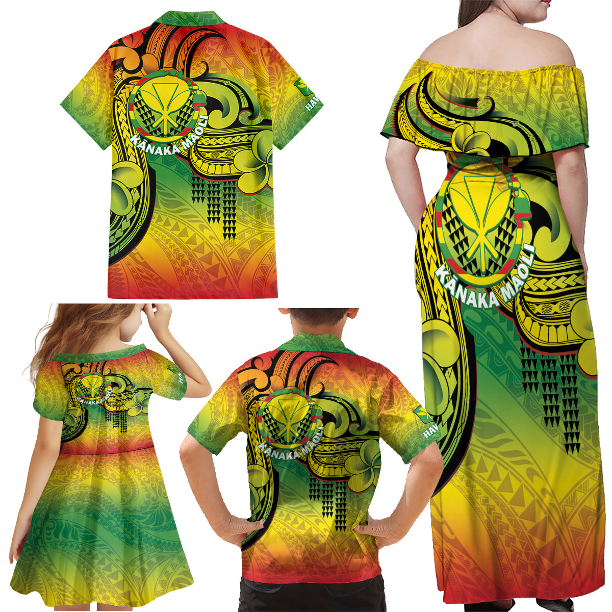 Hawaii Flag Day Family Matching Off Shoulder Maxi Dress and Hawaiian Shirt Kanaka Maoli With Kakau Polynesian Pattern LT14 - Polynesian Pride
