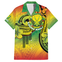 Hawaii Flag Day Family Matching Off Shoulder Short Dress and Hawaiian Shirt Kanaka Maoli With Kakau Polynesian Pattern LT14 Dad's Shirt - Short Sleeve Green - Polynesian Pride