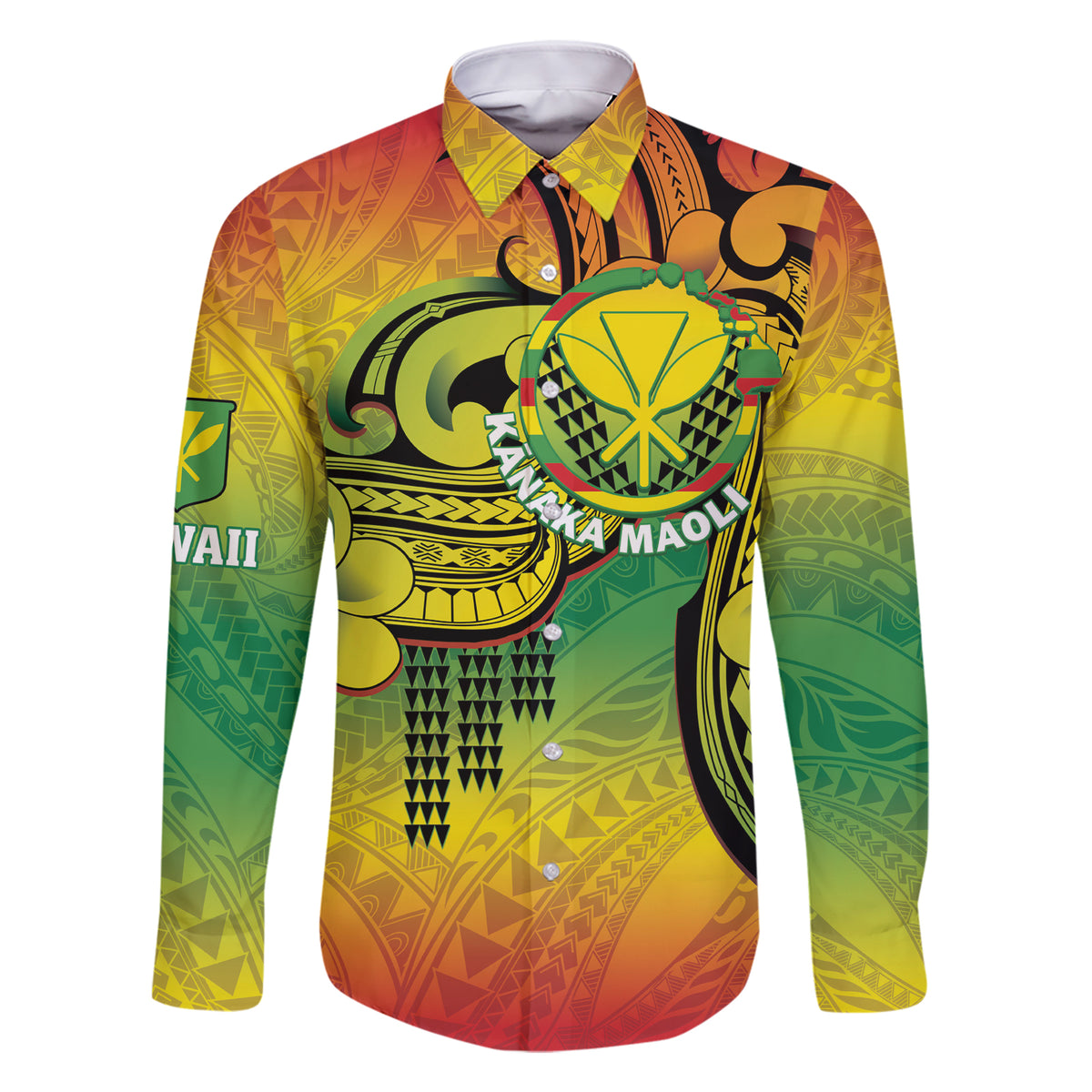 Hawaii Flag Day Family Matching Short Sleeve Bodycon Dress and Hawaiian Shirt Kanaka Maoli With Kakau Polynesian Pattern LT14 Dad's Shirt - Long Sleeve Green - Polynesian Pride