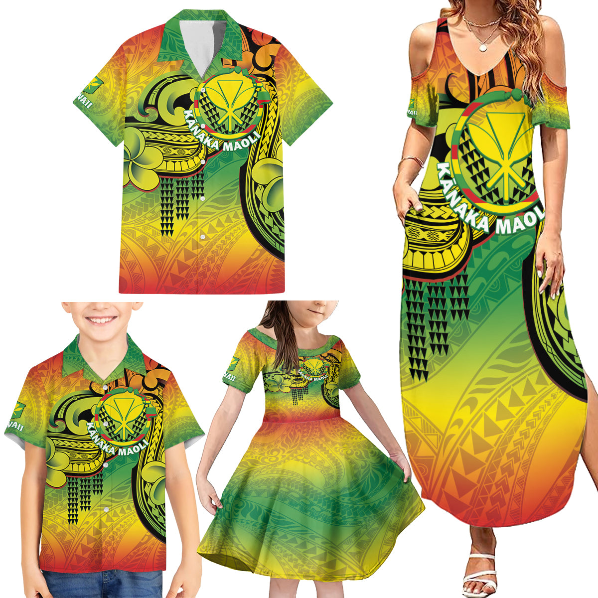 Hawaii Flag Day Family Matching Summer Maxi Dress and Hawaiian Shirt Kanaka Maoli With Kakau Polynesian Pattern LT14 - Polynesian Pride