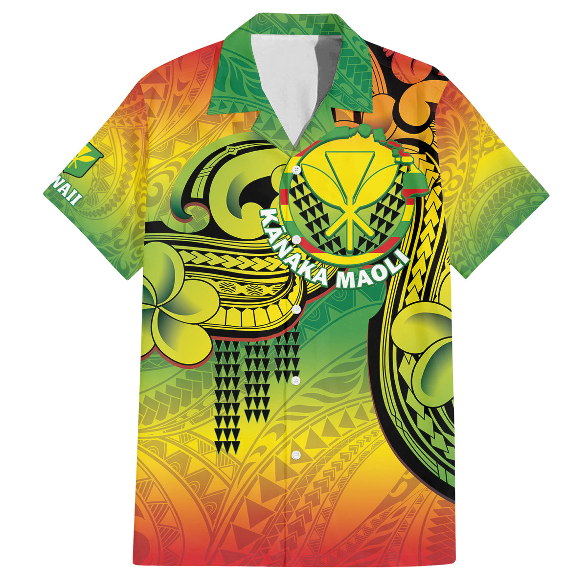 Hawaii Flag Day Family Matching Summer Maxi Dress and Hawaiian Shirt Kanaka Maoli With Kakau Polynesian Pattern LT14 Dad's Shirt - Short Sleeve Green - Polynesian Pride