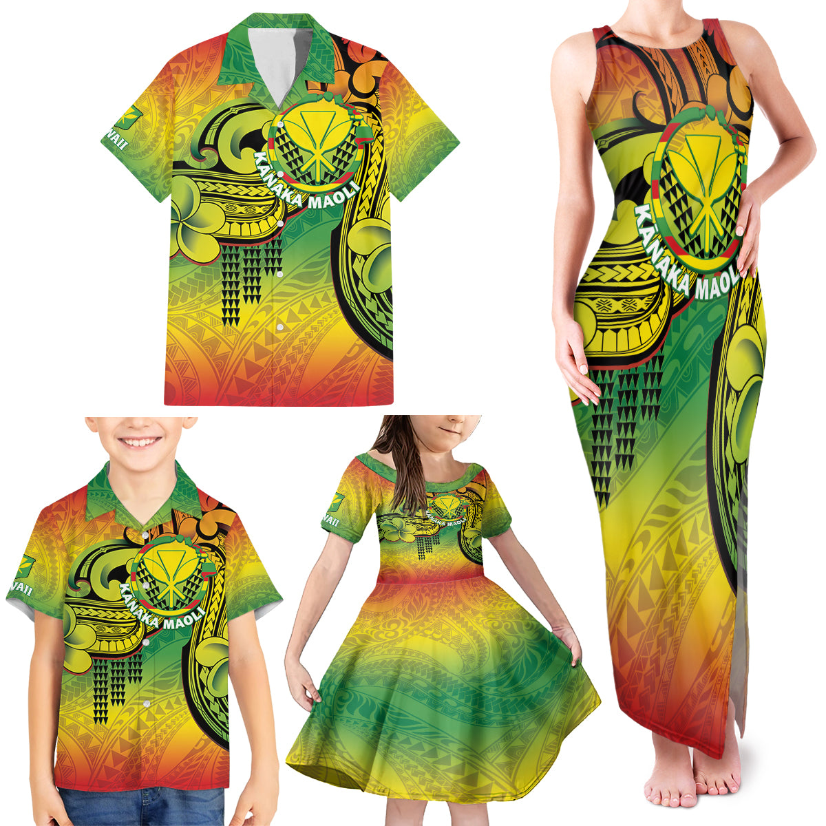Hawaii Flag Day Family Matching Tank Maxi Dress and Hawaiian Shirt Kanaka Maoli With Kakau Polynesian Pattern LT14 - Polynesian Pride