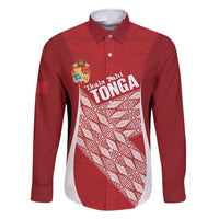 Tonga Rugby Custom Family Matching Mermaid Dress and Hawaiian Shirt Go ʻIkale Tahi Go Tongan Tapa Cloth LT14 Dad's Shirt - Long Sleeve Red - Polynesian Pride