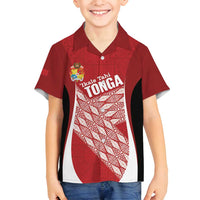 Tonga Rugby Custom Family Matching Off Shoulder Maxi Dress and Hawaiian Shirt Go ʻIkale Tahi Go Tongan Tapa Cloth LT14 Son's Shirt Red - Polynesian Pride