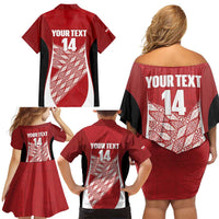 Tonga Rugby Custom Family Matching Off Shoulder Short Dress and Hawaiian Shirt Go ʻIkale Tahi Go Tongan Tapa Cloth LT14 - Polynesian Pride