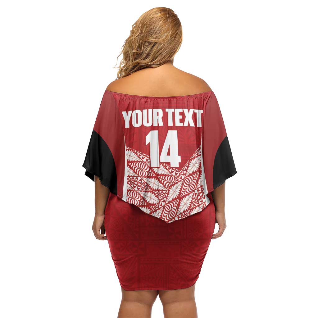 Tonga Rugby Custom Family Matching Off Shoulder Short Dress and Hawaiian Shirt Go ʻIkale Tahi Go Tongan Tapa Cloth LT14 - Polynesian Pride
