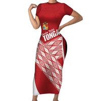 Tonga Rugby Custom Family Matching Short Sleeve Bodycon Dress and Hawaiian Shirt Go ʻIkale Tahi Go Tongan Tapa Cloth LT14 Mom's Dress Red - Polynesian Pride