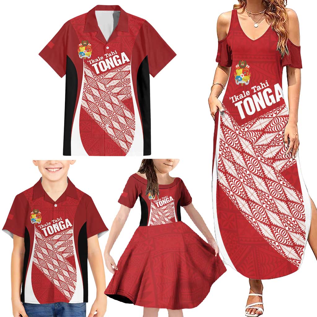 Tonga Rugby Custom Family Matching Summer Maxi Dress and Hawaiian Shirt Go ʻIkale Tahi Go Tongan Tapa Cloth