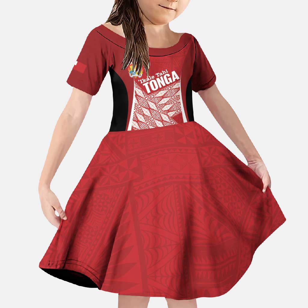 Tonga Rugby Custom Family Matching Tank Maxi Dress and Hawaiian Shirt Go ʻIkale Tahi Go Tongan Tapa Cloth LT14 Daughter's Dress Red - Polynesian Pride