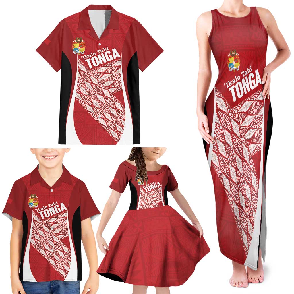 Tonga Rugby Custom Family Matching Tank Maxi Dress and Hawaiian Shirt Go ʻIkale Tahi Go Tongan Tapa Cloth LT14 - Polynesian Pride
