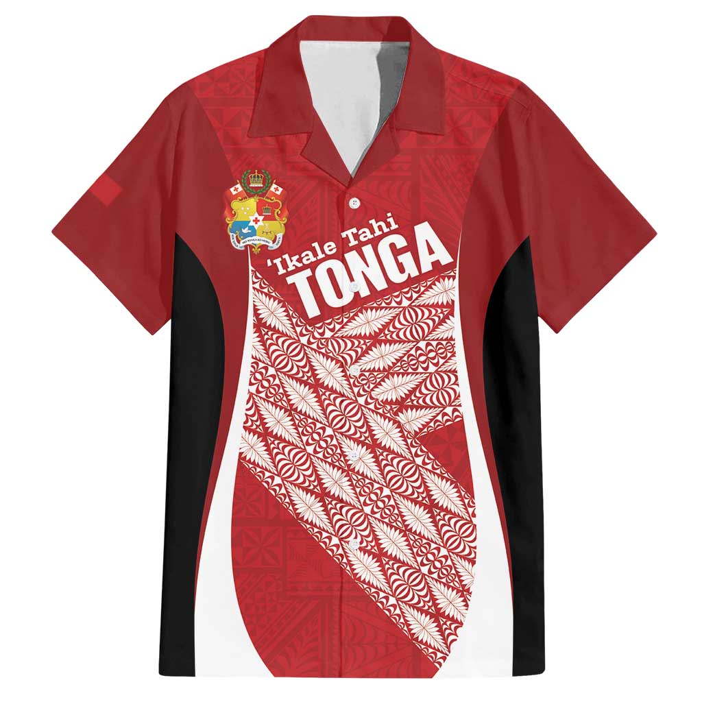 Tonga Rugby Custom Family Matching Tank Maxi Dress and Hawaiian Shirt Go ʻIkale Tahi Go Tongan Tapa Cloth LT14 Dad's Shirt - Short Sleeve Red - Polynesian Pride
