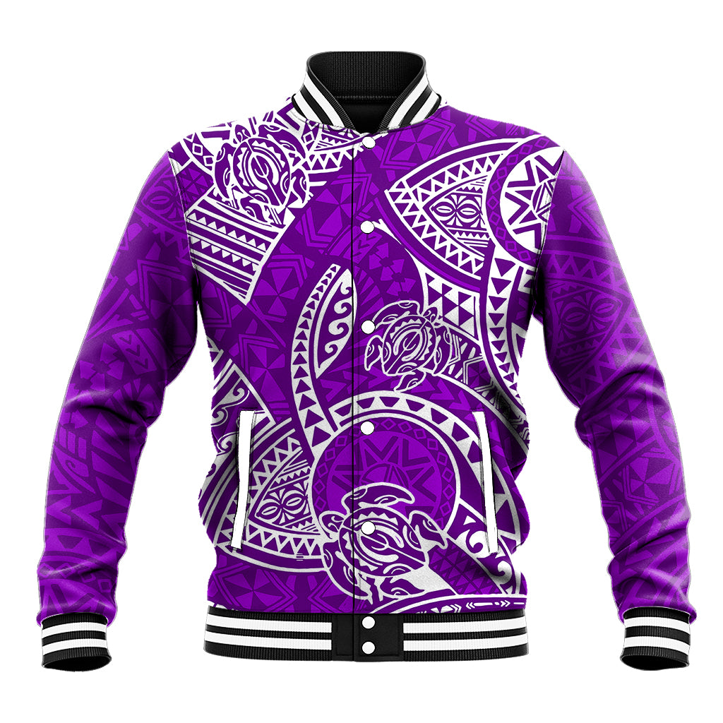 Polynesian Pride Hawaii Baseball Jacket Hawaiian Tribal Honu Purple Version LT14 Unisex Purple - Polynesian Pride