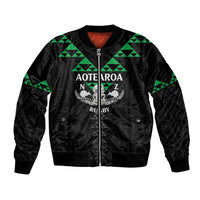 Personalised Aotearoa Rugby Bomber Jacket New Zealand Maori Kete Matauranga Pattern LT14 Unisex Black - Polynesian Pride