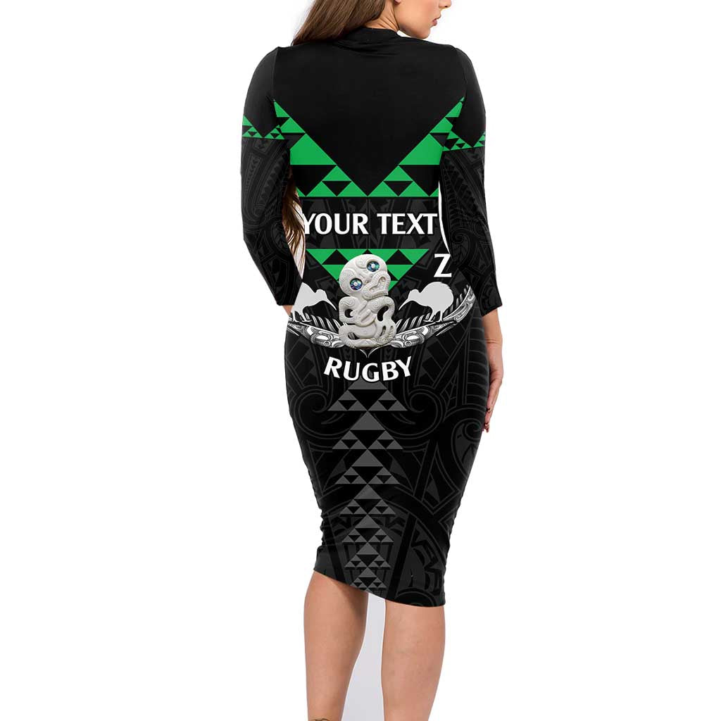 Personalised Aotearoa Rugby Family Matching Long Sleeve Bodycon Dress and Hawaiian Shirt New Zealand Maori Kete Matauranga Pattern LT14 - Polynesian Pride