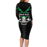 Personalised Aotearoa Rugby Family Matching Long Sleeve Bodycon Dress and Hawaiian Shirt New Zealand Maori Kete Matauranga Pattern LT14 - Polynesian Pride