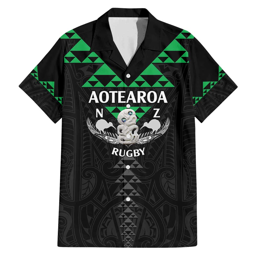 Personalised Aotearoa Rugby Family Matching Mermaid Dress and Hawaiian Shirt New Zealand Maori Kete Matauranga Pattern LT14 Dad's Shirt - Short Sleeve Black - Polynesian Pride