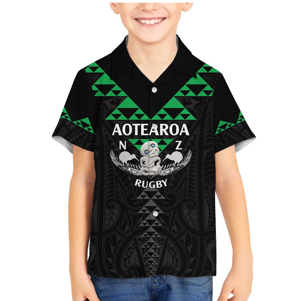 Personalised Aotearoa Rugby Family Matching Mermaid Dress and Hawaiian Shirt New Zealand Maori Kete Matauranga Pattern LT14 Son's Shirt Black - Polynesian Pride