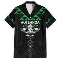 Personalised Aotearoa Rugby Family Matching Off The Shoulder Long Sleeve Dress and Hawaiian Shirt New Zealand Maori Kete Matauranga Pattern LT14 Dad's Shirt - Short Sleeve Black - Polynesian Pride