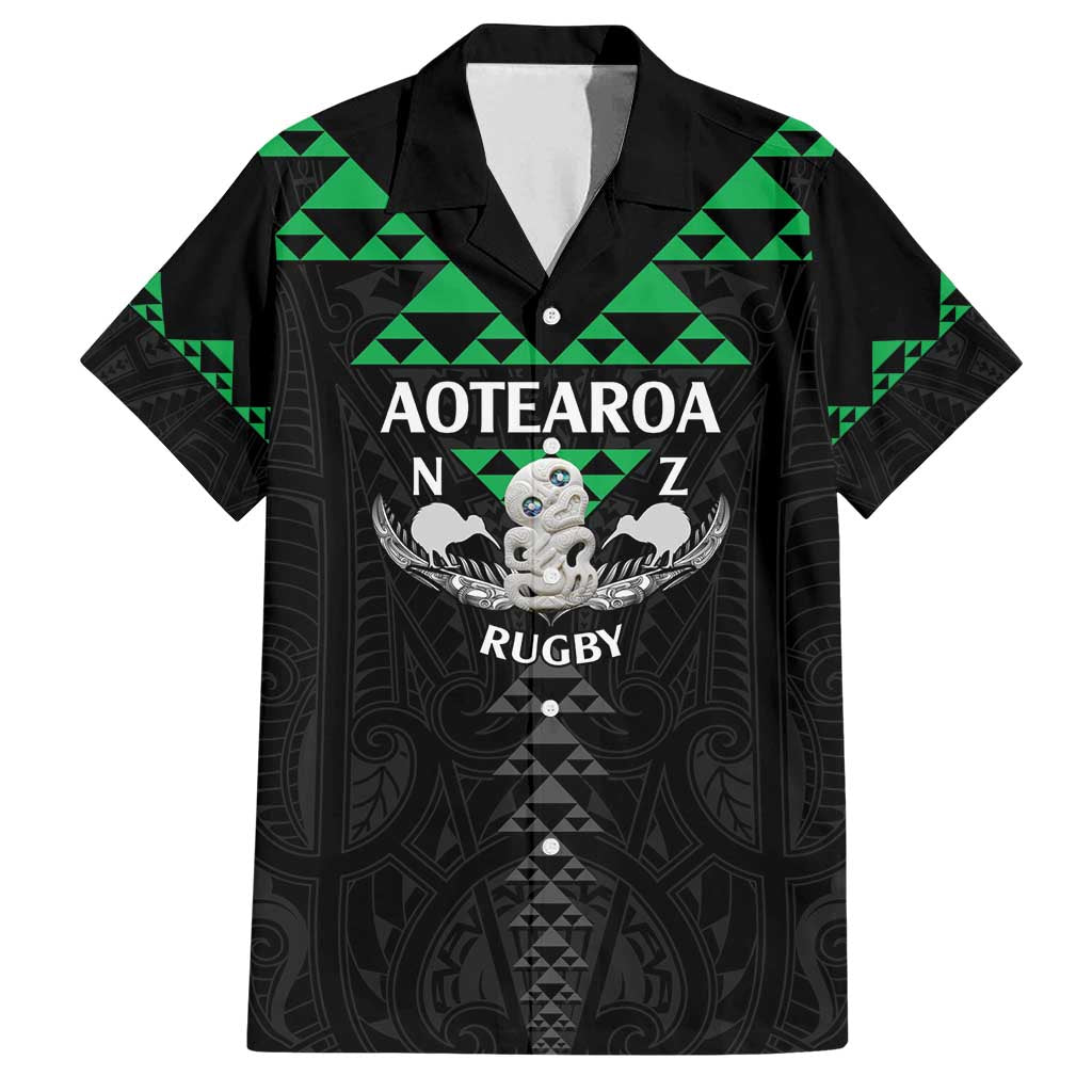 Personalised Aotearoa Rugby Family Matching Off Shoulder Short Dress and Hawaiian Shirt New Zealand Maori Kete Matauranga Pattern LT14 Dad's Shirt - Short Sleeve Black - Polynesian Pride