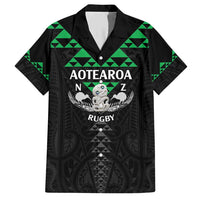 Personalised Aotearoa Rugby Family Matching Short Sleeve Bodycon Dress and Hawaiian Shirt New Zealand Maori Kete Matauranga Pattern LT14 Dad's Shirt - Short Sleeve Black - Polynesian Pride