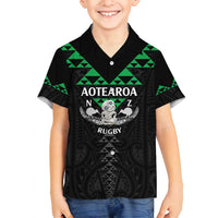 Personalised Aotearoa Rugby Family Matching Summer Maxi Dress and Hawaiian Shirt New Zealand Maori Kete Matauranga Pattern LT14 Son's Shirt Black - Polynesian Pride