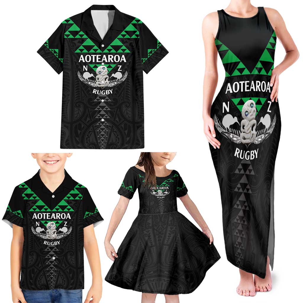 Personalised Aotearoa Rugby Family Matching Tank Maxi Dress and Hawaiian Shirt New Zealand Maori Kete Matauranga Pattern LT14 - Polynesian Pride