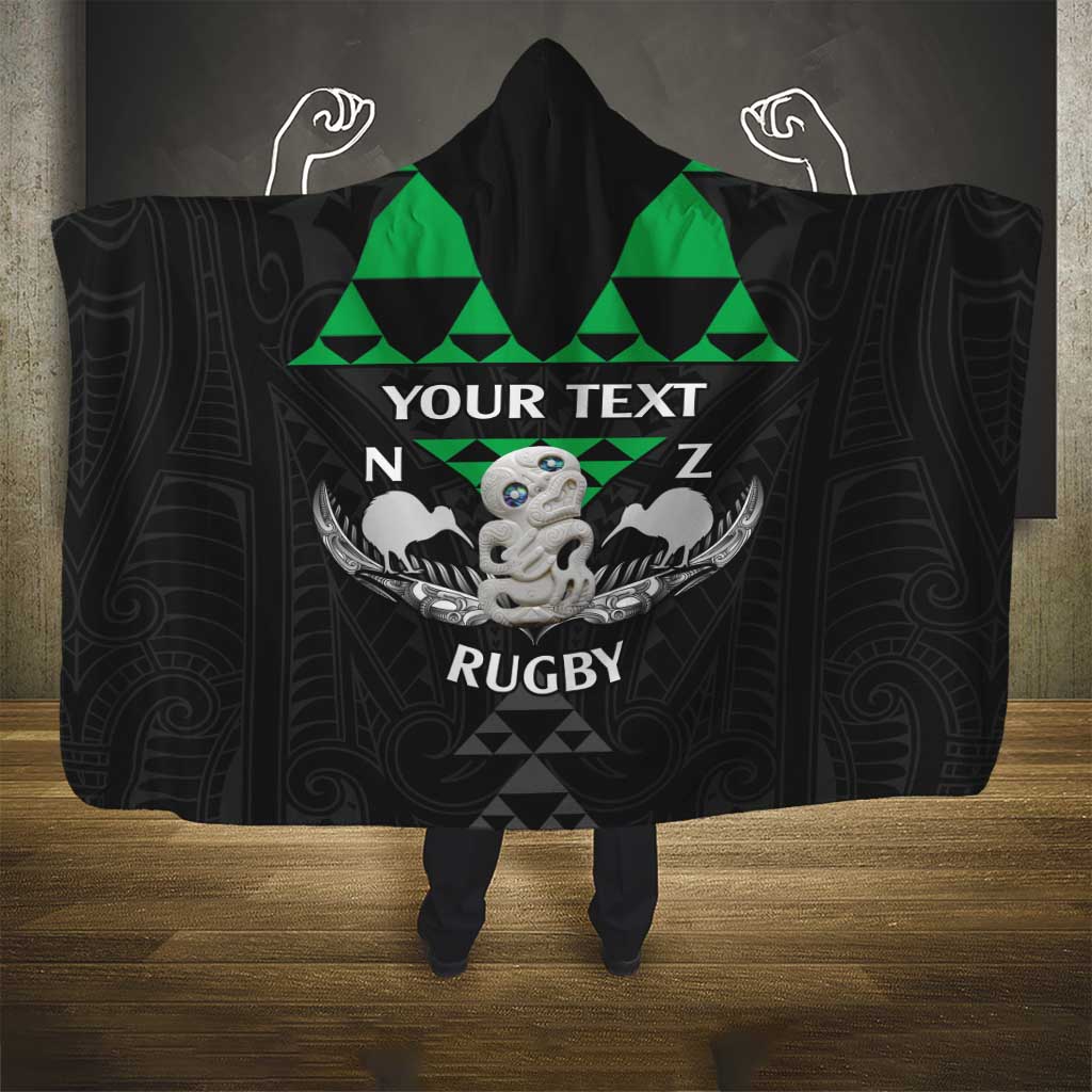 Personalised Aotearoa Rugby Hooded Blanket New Zealand Maori Kete Matauranga Pattern