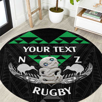 Personalised Aotearoa Rugby Round Carpet New Zealand Maori Kete Matauranga Pattern LT14 Black - Polynesian Pride