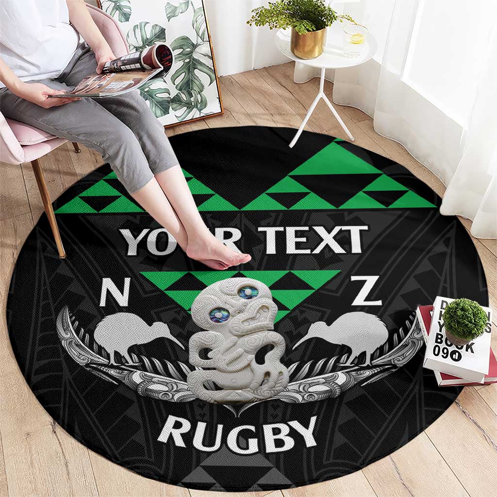 Personalised Aotearoa Rugby Round Carpet New Zealand Maori Kete Matauranga Pattern LT14 - Polynesian Pride