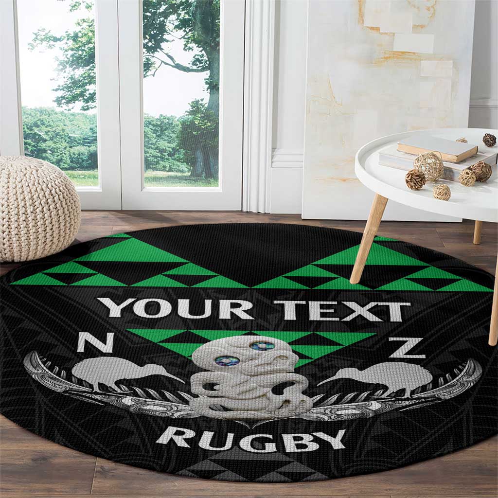 Personalised Aotearoa Rugby Round Carpet New Zealand Maori Kete Matauranga Pattern LT14 - Polynesian Pride