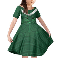 Custom Aotearoa Rugby Family Matching Mermaid Dress and Hawaiian Shirt New Zealand Maori Kete Poutama Pattern LT14 Daughter's Dress Green - Polynesian Pride