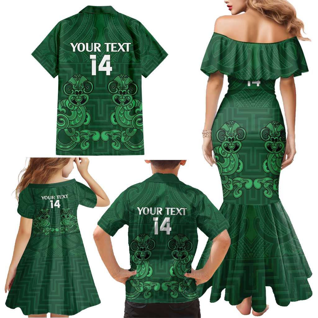 Custom Aotearoa Rugby Family Matching Mermaid Dress and Hawaiian Shirt New Zealand Maori Kete Poutama Pattern LT14 - Polynesian Pride