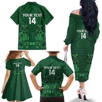 Custom Aotearoa Rugby Family Matching Off The Shoulder Long Sleeve Dress and Hawaiian Shirt New Zealand Maori Kete Poutama Pattern LT14 - Polynesian Pride