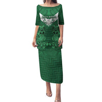 Custom Aotearoa Rugby Family Matching Puletasi and Hawaiian Shirt New Zealand Maori Kete Poutama Pattern LT14 Mom's Dress Green - Polynesian Pride