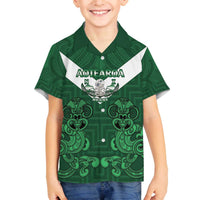 Custom Aotearoa Rugby Family Matching Puletasi and Hawaiian Shirt New Zealand Maori Kete Poutama Pattern LT14 Son's Shirt Green - Polynesian Pride